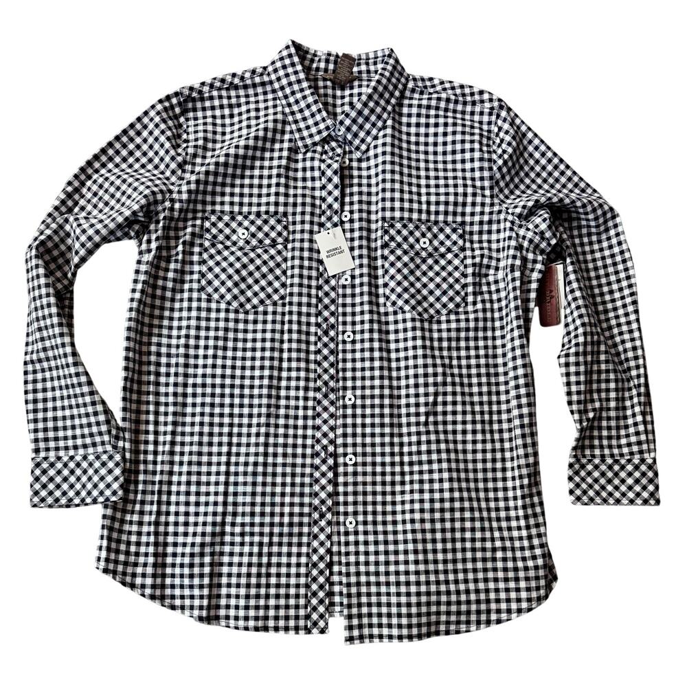 New Bit & Bridle Navy White Checkered Long Sleeve Shirt Women’s XL